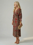 FJØRNA women's summer midi dress with long sleeves, wrap style, flowy design, perfect for warm weather and casual outings.