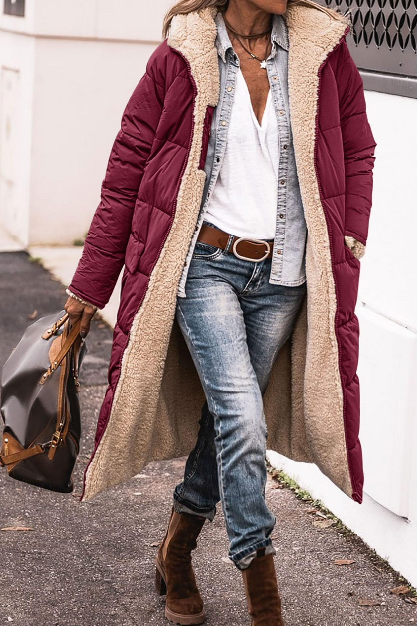 Johna | Women's Longline Reversible Sherpa Winter Puffer Coat