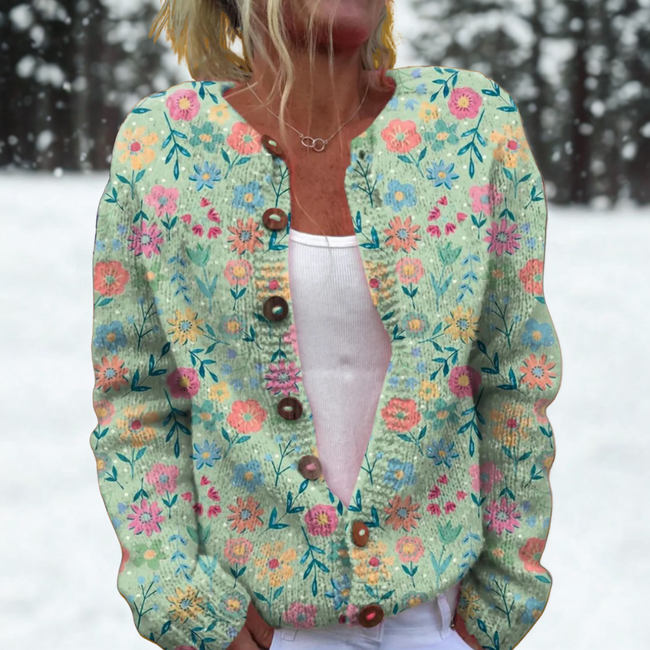 Aleah | Women's Tailored Knit Floral Cardigan Sweater with Soft for Layering