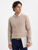 Wool Cable Knit Sweater Men Crew Neck Regular Fit