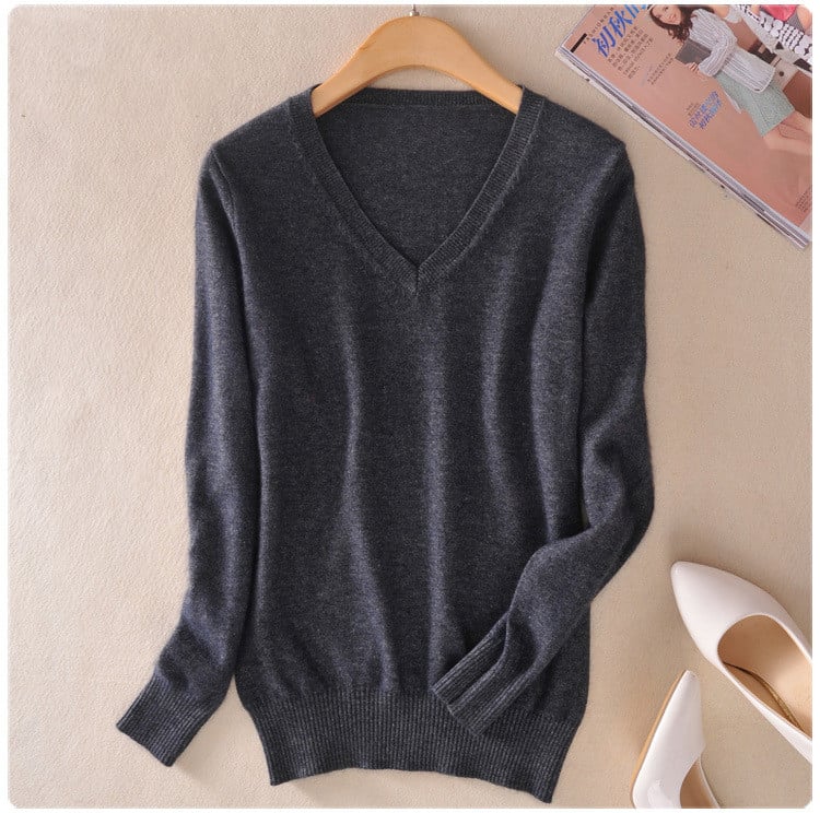 Knit Sweater Women V-Neck Long Sleeve Regular Fit