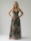 FJØRNA sleeveless wrap summer maxi dress for women, flowy fabric, V-neckline, and vibrant floral pattern.