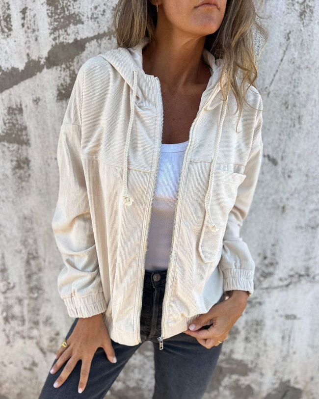 Ella | Women's Classic Corduroy Hooded Jacket Coat with Elegant Soft Cozy