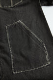 FJØRNA women's denim jumpsuit with long sleeves, hood, zipper front, and retro pocket design, casual loose fit.