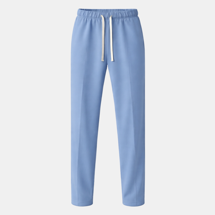 Men's wide-leg FJØRNA drawstring joggers, relaxed casual sweatpants with an elastic waistband and relaxed fit, in neutral color.