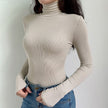 Turtleneck Knit Top Women Fitted Long Sleeve