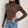 Turtleneck Knit Top Women Fitted Long Sleeve