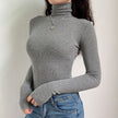 Turtleneck Knit Top Women Fitted Long Sleeve