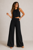 Two-Piece Set Women Cotton Sleeveless Crop Top Wide Leg