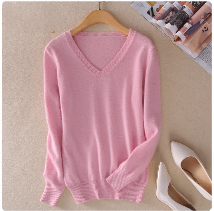 Knit Sweater Women V-Neck Long Sleeve Regular Fit