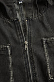 FJØRNA women's casual denim jumpsuit with loose fit, long sleeves, hood, zipper, and retro pocket design.