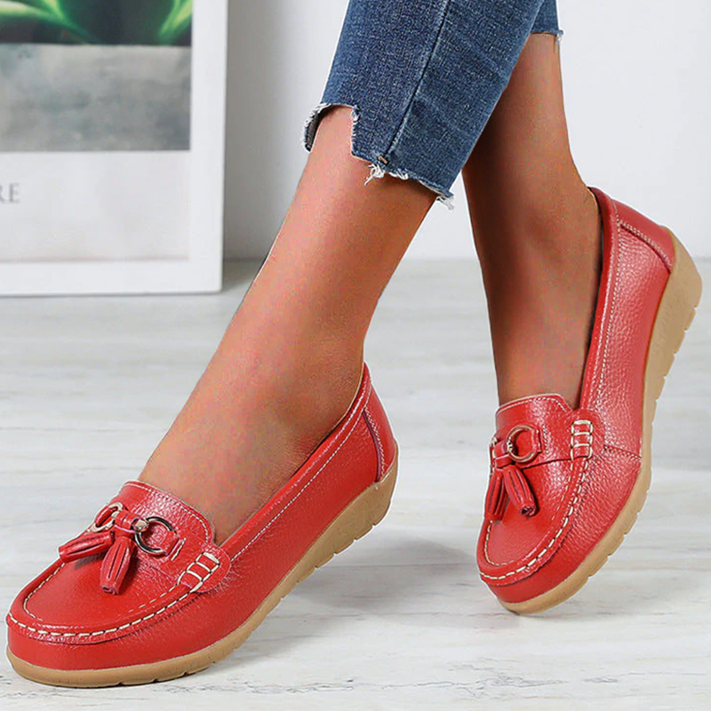FJØRNA women's orthopedic loafers with non-slip waterproof soles, stylish leather shoes for comfort and stability.