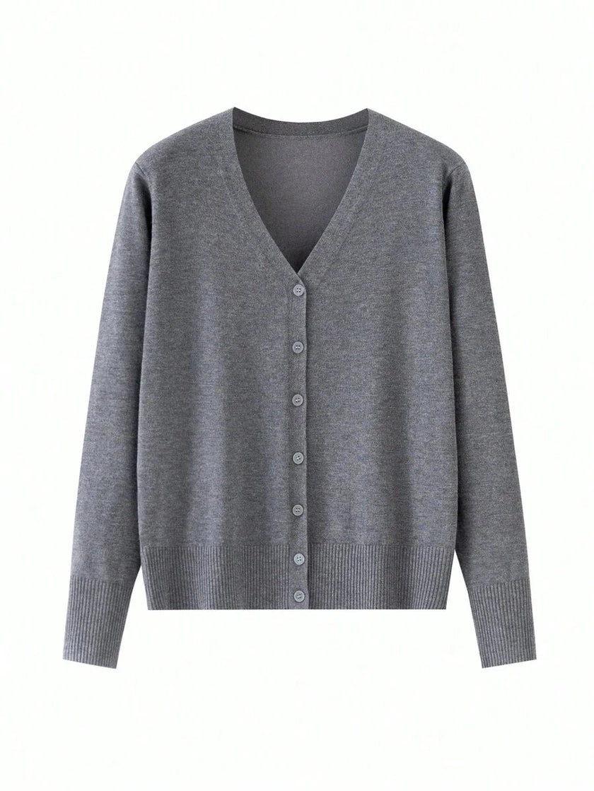 Tilde | Women's Ribbed V-Neck Button-Front Cardigan
