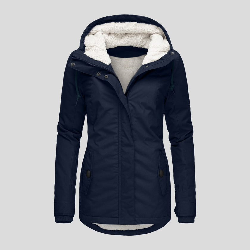 Elin | Women's Wool Hooded Buckle Fleece Jacket with Pockets