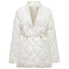 Quilted Jacket Women Button Front Adjustable Waist V-Neck