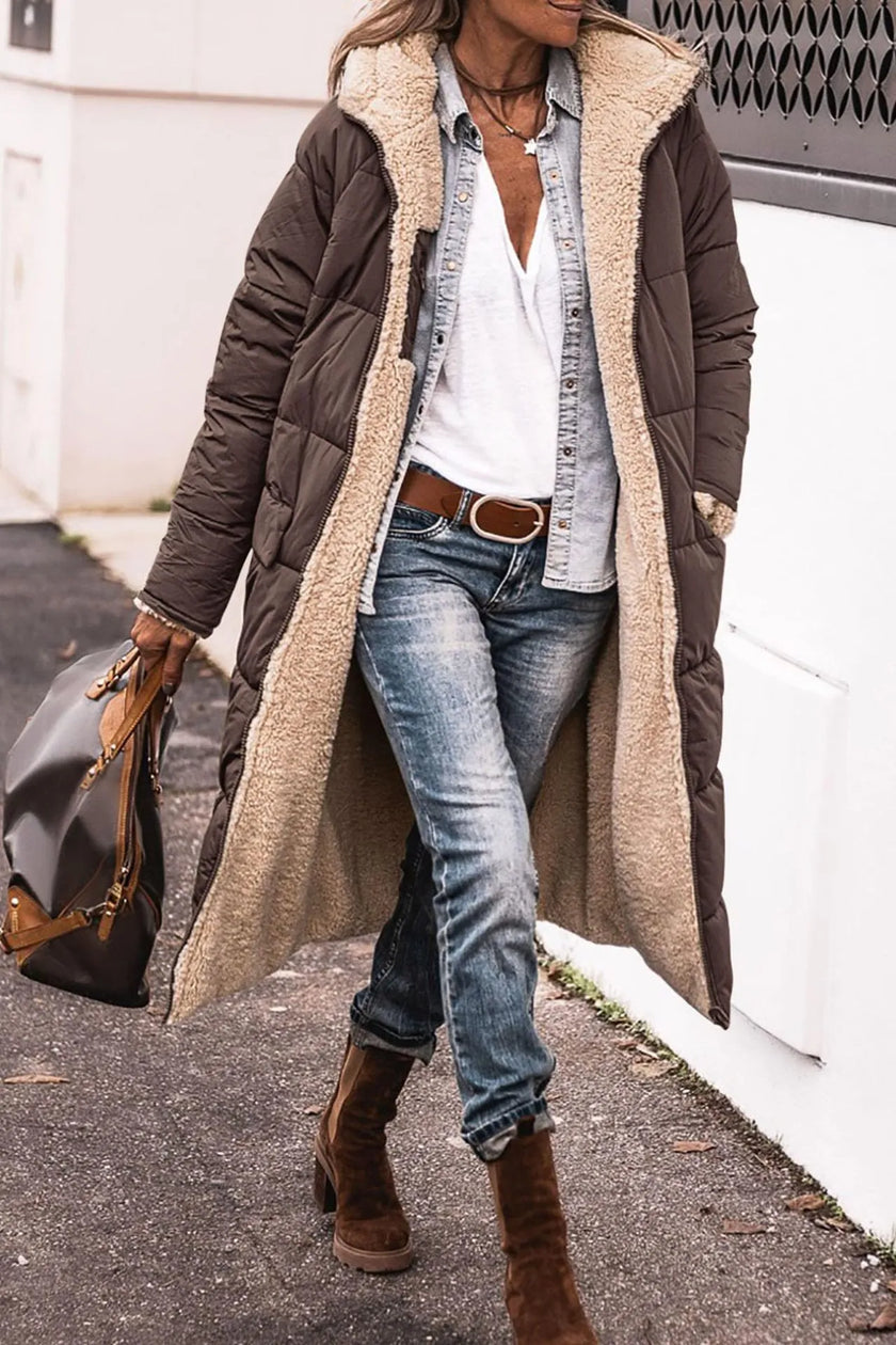 Johna | Women's Longline Reversible Sherpa Winter Puffer Coat