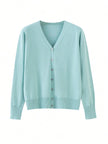 Tilde | Women's Ribbed V-Neck Button-Front Cardigan