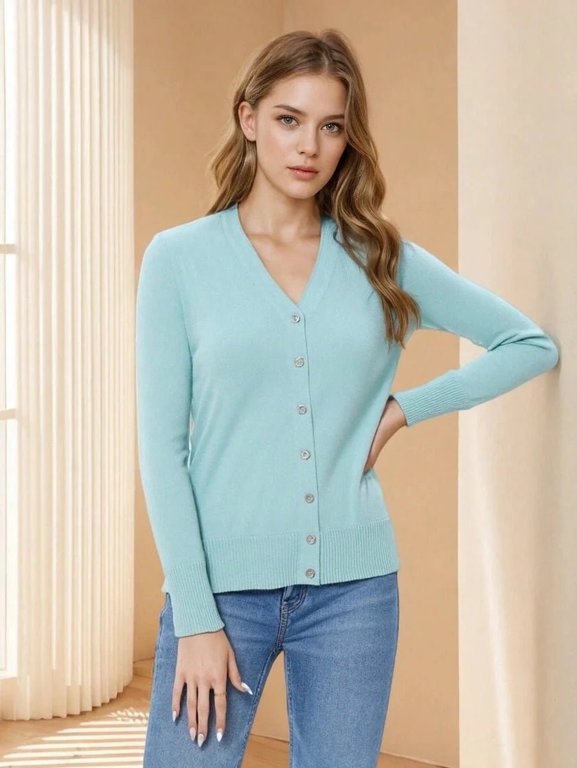 Tilde | Women's Ribbed V-Neck Button-Front Cardigan