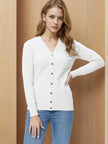 Tilde | Women's Ribbed V-Neck Button-Front Cardigan