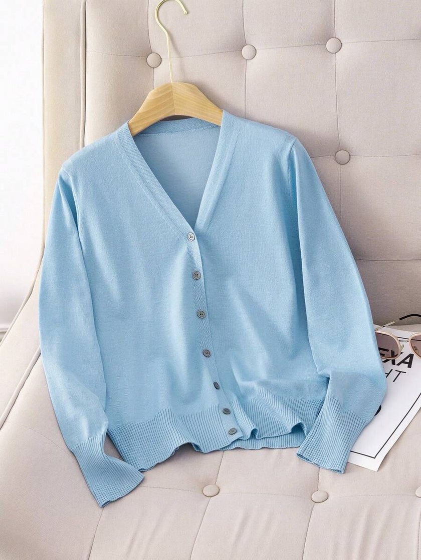 Tilde | Women's Ribbed V-Neck Button-Front Cardigan