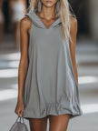 Grey sleeveless mini dress by FJØRNA featuring a casual style, fitted silhouette, and simple round neckline.