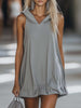 Grey sleeveless mini dress by FJØRNA featuring a casual style, fitted silhouette, and simple round neckline.