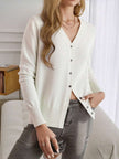 Tilde | Women's Ribbed V-Neck Button-Front Cardigan