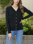 Tilde | Women's Ribbed V-Neck Button-Front Cardigan