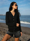 Tilde | Women's Ribbed V-Neck Button-Front Cardigan