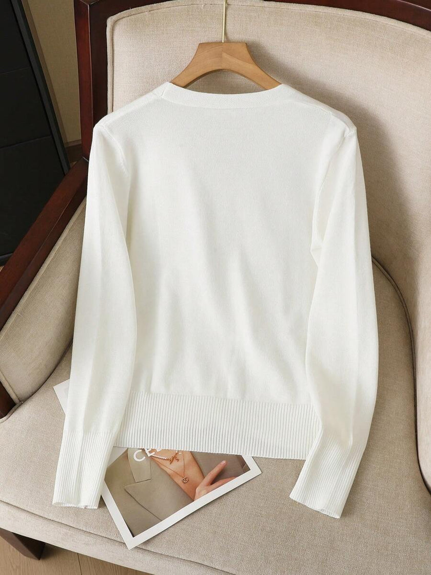 Tilde | Women's Ribbed V-Neck Button-Front Cardigan