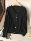Tilde | Women's Ribbed V-Neck Button-Front Cardigan