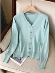 Tilde | Women's Ribbed V-Neck Button-Front Cardigan