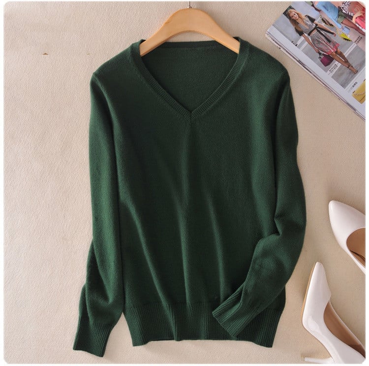 Knit Sweater Women V-Neck Long Sleeve Regular Fit