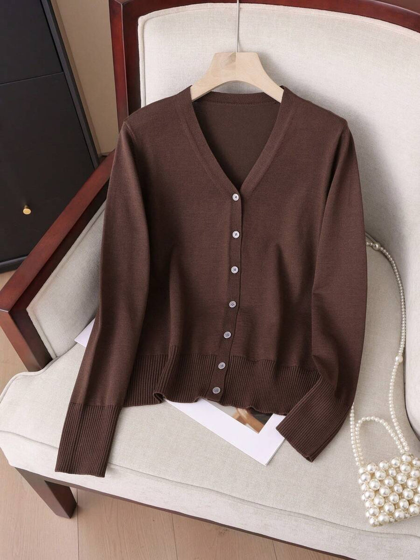 Tilde | Women's Ribbed V-Neck Button-Front Cardigan