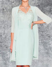 Mint green chiffon midi dress and two-piece set for women by FJØRNA, featuring a flowy, elegant design perfect for special occasions.