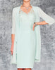 Mint green chiffon midi dress and two-piece set for women by FJØRNA, featuring a flowy, elegant design perfect for special occasions.