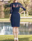 Navy blue tulle midi dress for women by FJØRNA, featuring pleated two-piece set with a flowy, elegant design.