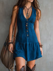 FJØRNA sleeveless mini casual dress with a fitted bodice and flared skirt, perfect for warm weather and casual outings.