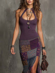FJØRNA knit halter neck midi dress for women, featuring a fitted bodice and flowing skirt, in a stylish midi length.