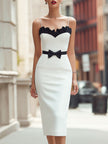 FJØRNA scalloped trim bow-waist midi cocktail dress, elegant pencil dress with detailed scalloped accents and a fitted waist.