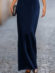 FJØRNA batwing sleeve fluid column maxi dress, elegant evening dress with flowing fabric and sophisticated silhouette.