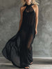 Black mesh hooded maxi dress for women by FJØRNA, featuring a flowing design and hooded neckline.