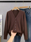 Tilde | Women's Ribbed V-Neck Button-Front Cardigan