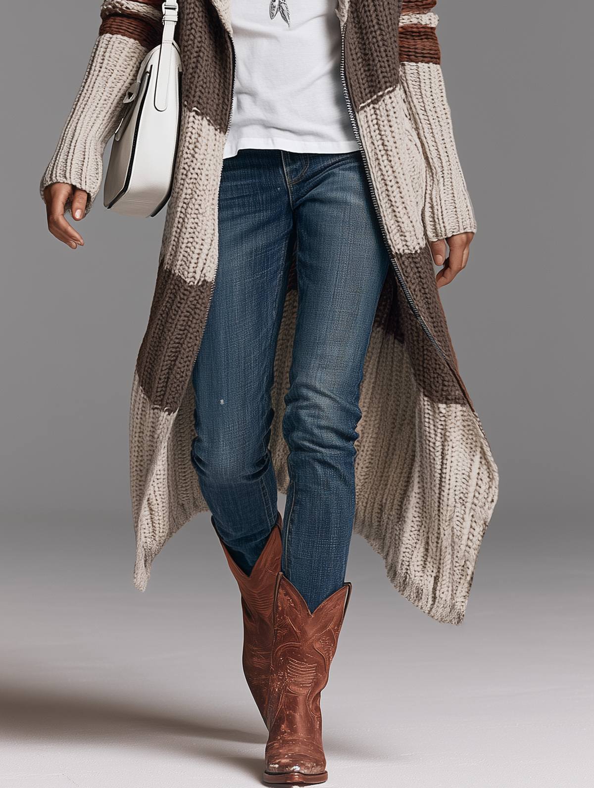 Long Zip-Up Knit Cardigan with Shawl Collar and Relaxed Fit for Women