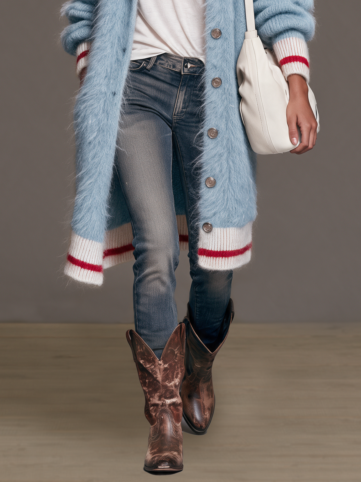 Mohair-Blend Knit Cardigan with Lapel Collar and Single-Breasted Front for Women