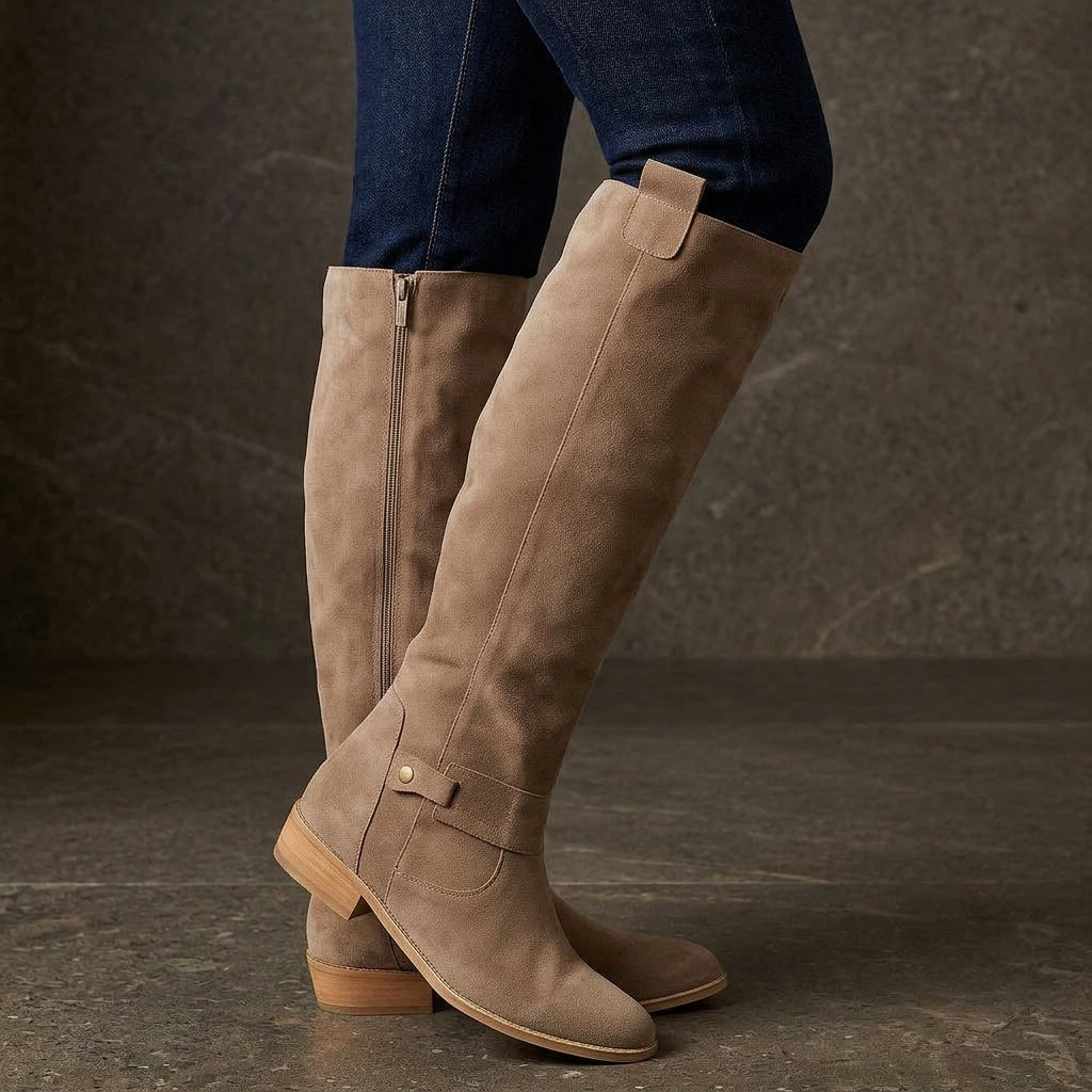 Knee-High Suede Boots with Block Heel for Women | Isabetta