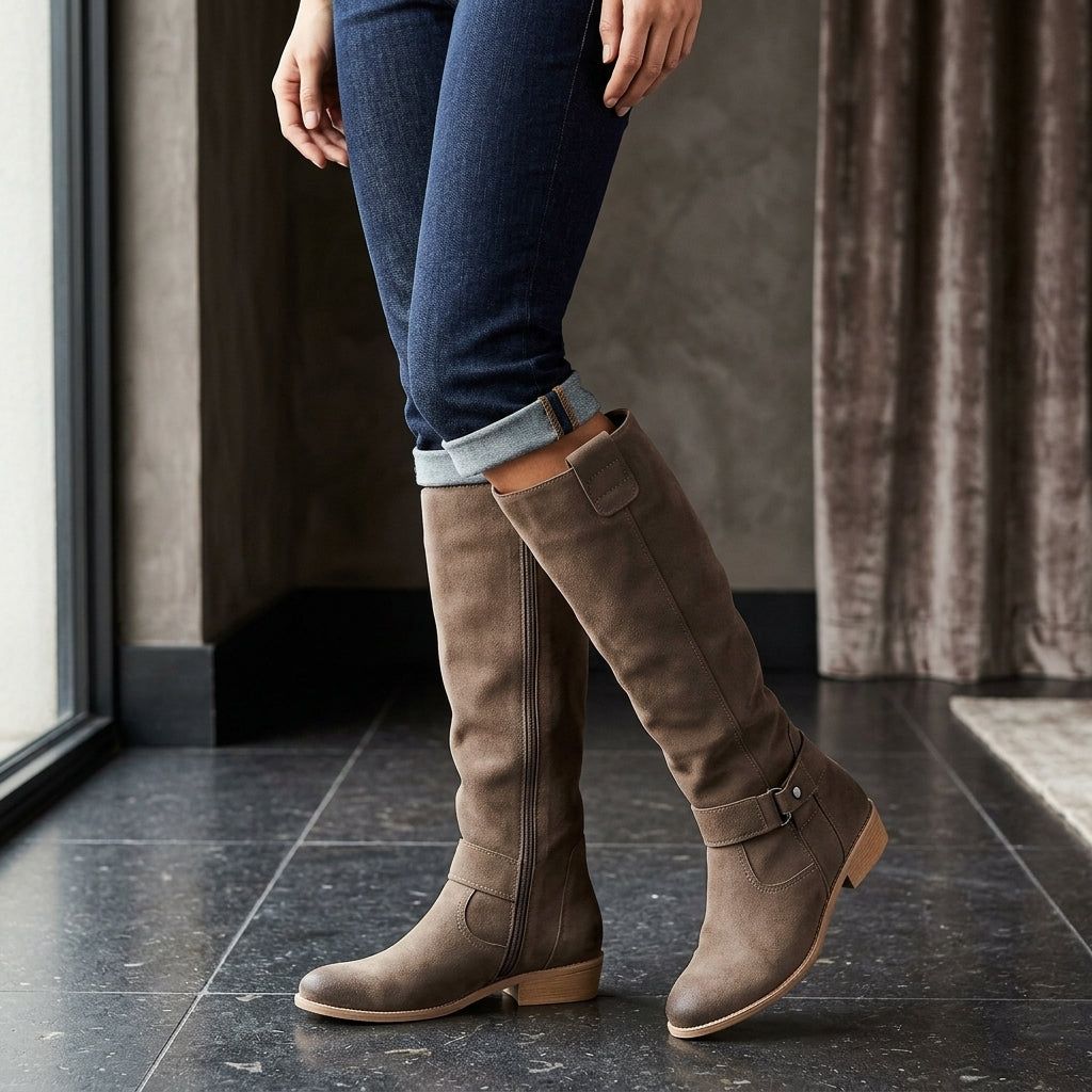 Knee-High Suede Boots with Block Heel for Women | Isabetta