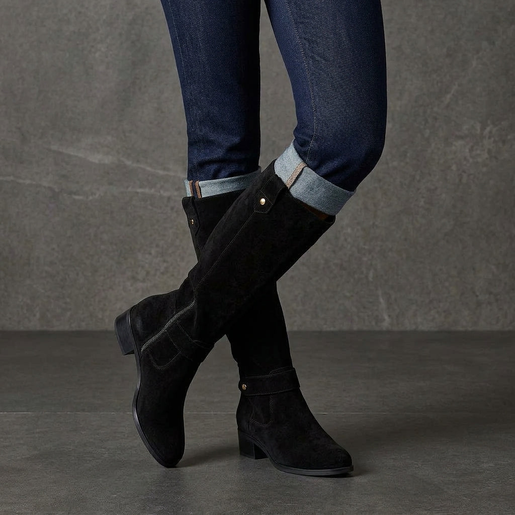 Knee-High Suede Boots with Block Heel for Women | Isabetta