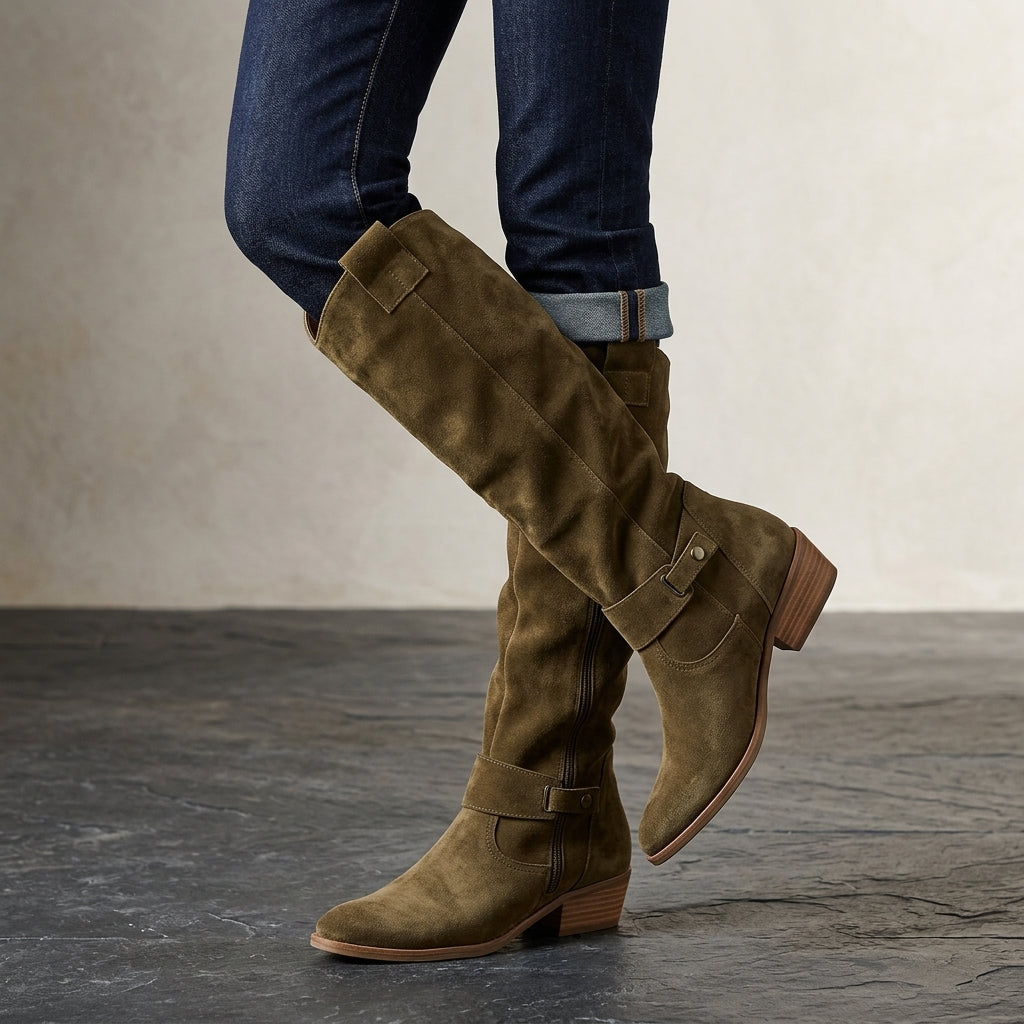 Knee-High Suede Boots with Block Heel for Women | Isabetta