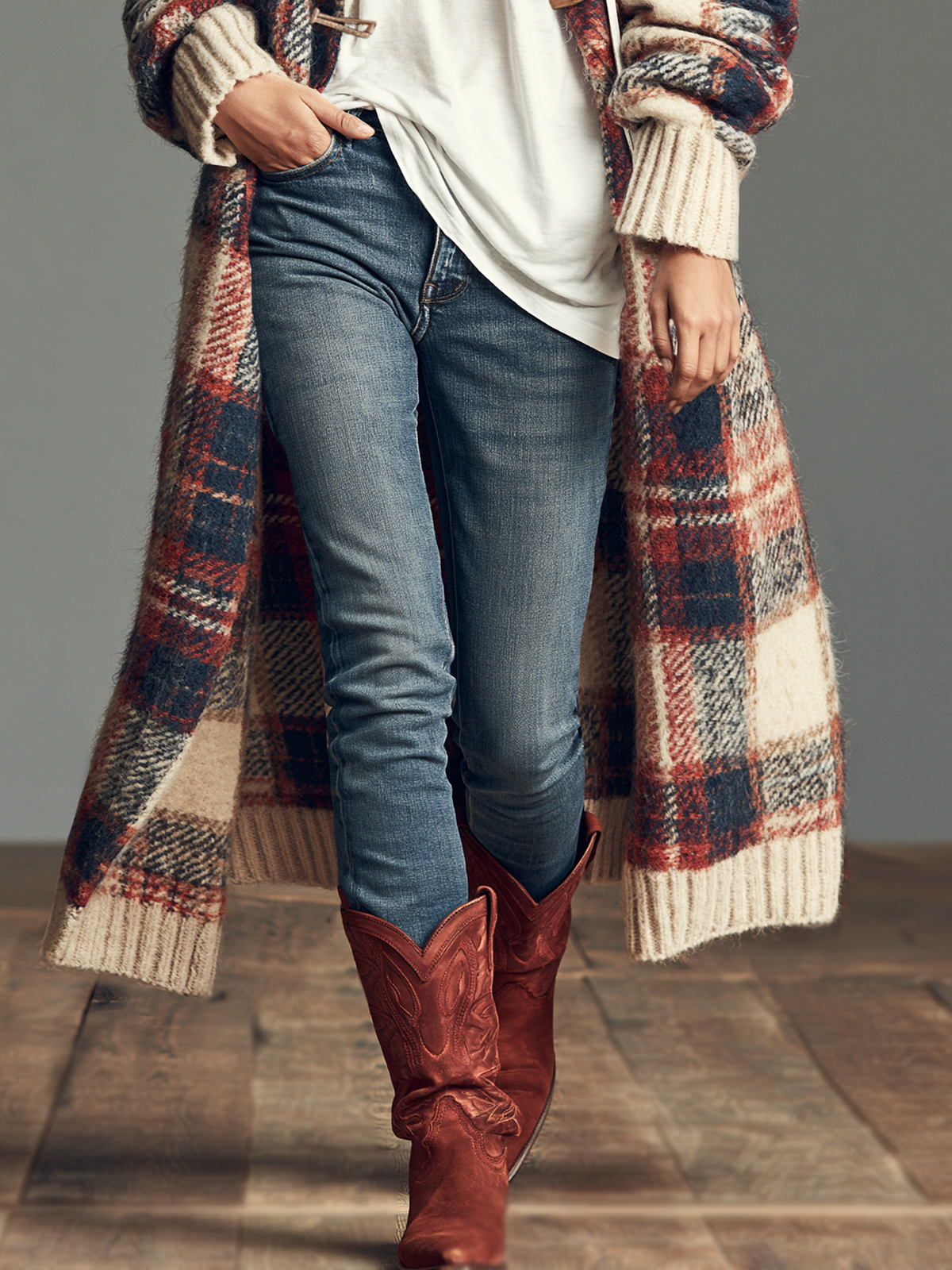 Plaid Jacquard Knit Cardigan with Shawl Collar and Toggle Fastenings for Women
